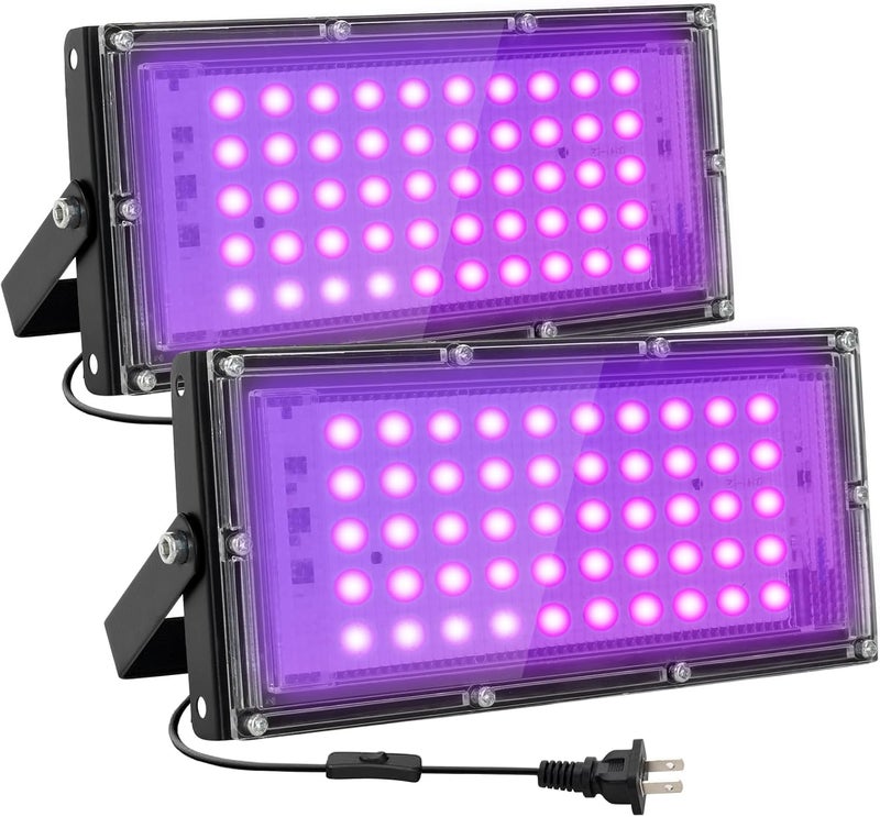 Waygor 50W LED Black Lights for Glow Party, IP65 Waterproof UV Blacklight Floodlight 395nm Black Light Flood Lights Purple Blacklights Spotlight Fluorescent UV Light Lamp for Halloween Decor (2 Pack) - Image 1